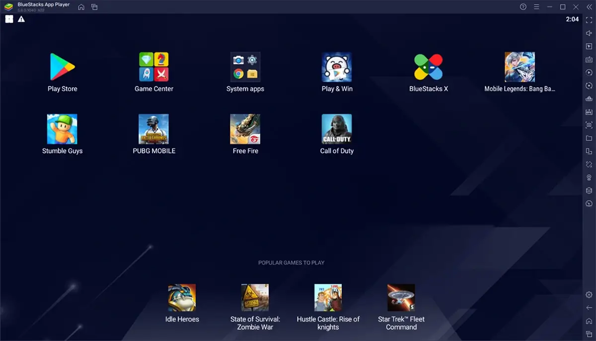 BlueStacks Emulator Desktop Interface with Android Apps and Mobile Games