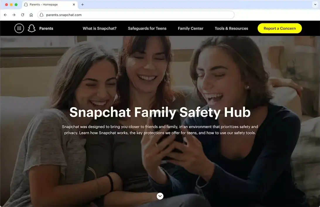 Snapchat Family Safety Hub Homepage