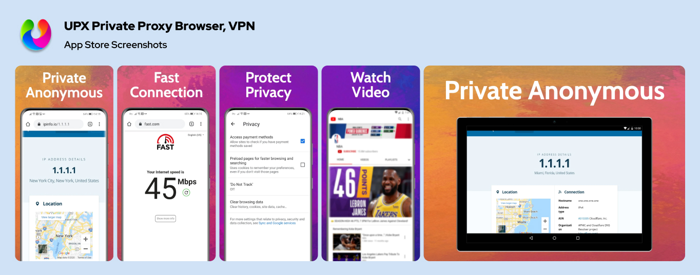 UPX browser VPN App Store designs