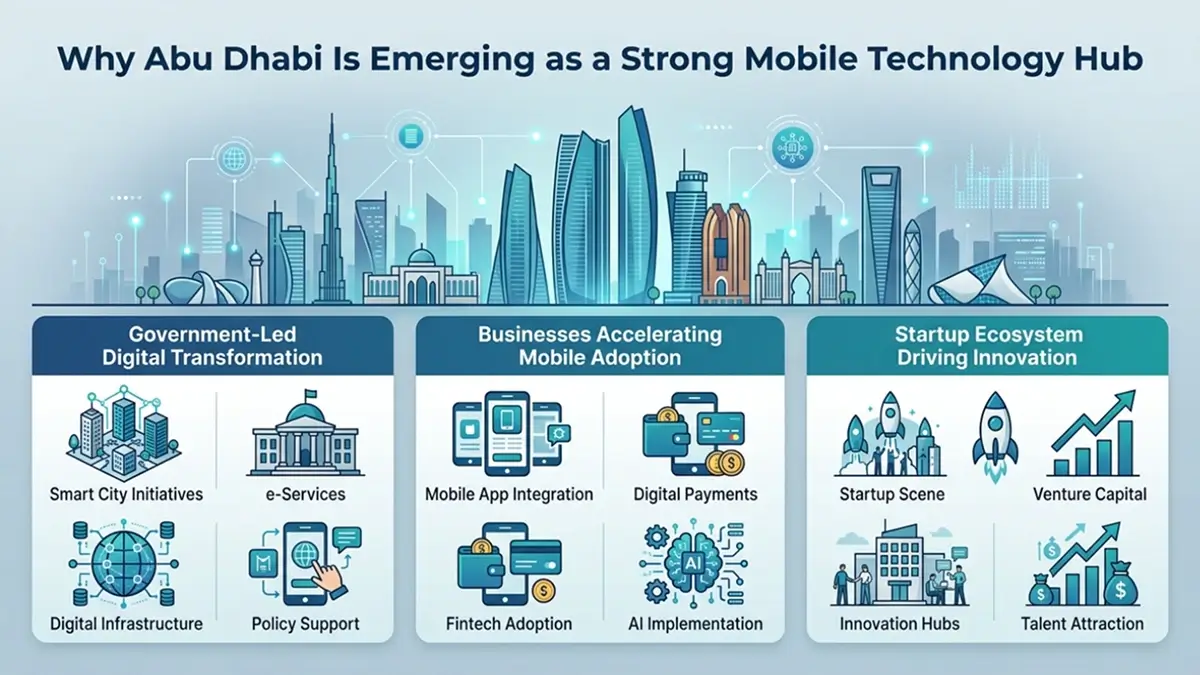 Abu Dhabi emerging as a mobile technology hub through government digital transformation, business mobile adoption, and startup ecosystem growth