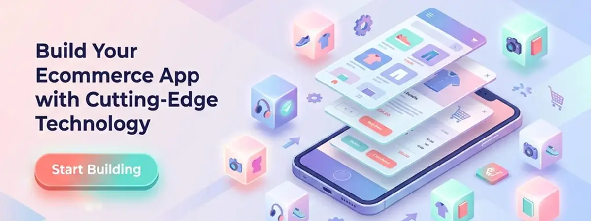 Advanced ecommerce app development with modern 3D interface and feature-rich mobile design