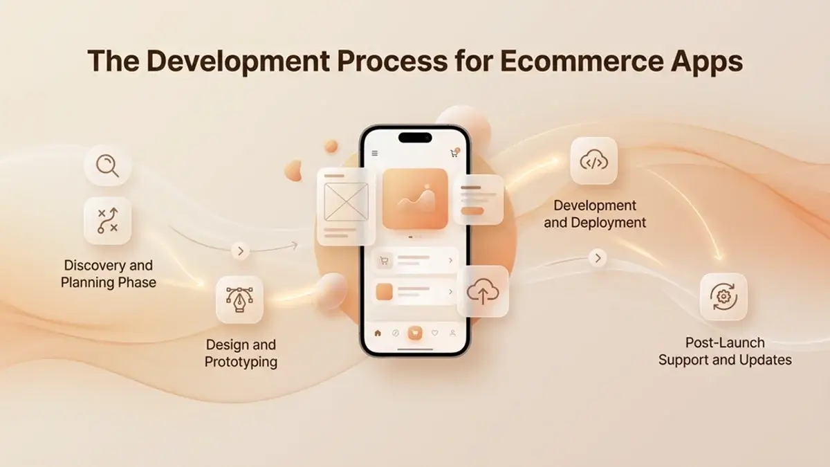 Ecommerce app development process from discovery and design to deployment and post-launch support