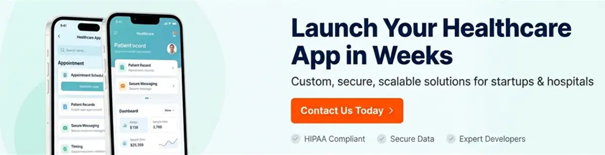 Custom healthcare app development services with secure, scalable mobile app UI for telemedicine, patient management, and HIPAA-compliant solutions.