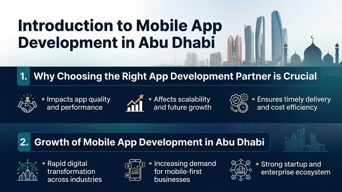 Overview of mobile app development in Abu Dhabi with focus on partner selection and growth of mobile app industry
