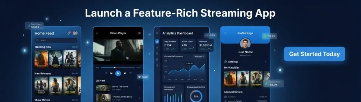 Launch a feature-rich video streaming app with dashboard, analytics, and user-friendly interface for content platforms